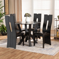 Baxton Studio Senan-Dark Brown-5PC Dining Set Senan Modern and Contemporary Dark Brown Faux Leather Upholstered and Dark Brown Finished Wood 5-Piece Dining Set